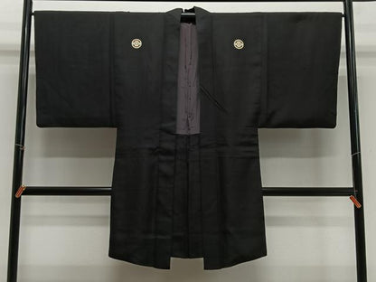平和屋着物＃男性　長羽織　黒紋付　正絹　逸品　CABH3250ua