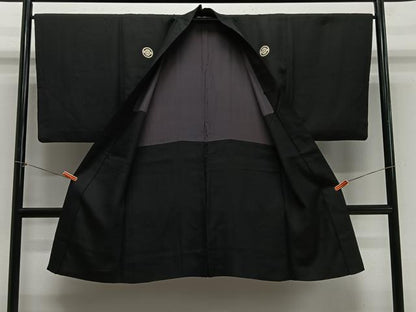 平和屋着物＃男性　長羽織　黒紋付　正絹　逸品　CABH3250ua