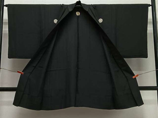 平和屋着物＃男性　長羽織　単衣　黒紋付　正絹　逸品　CABH3251ua