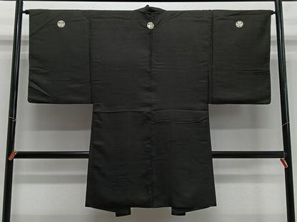 平和屋着物＃男性　長羽織　黒紋付　正絹　逸品　CABH3252ua