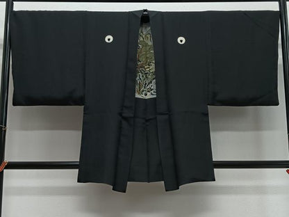 平和屋着物＃男性　羽織　黒紋付　正絹　逸品　CABH3253ua