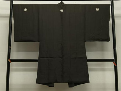 平和屋着物＃男性　長羽織　黒紋付　正絹　逸品　CABH3254ua