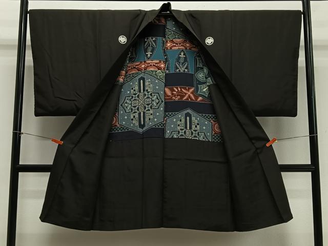 平和屋着物＃男性　長羽織　黒紋付　正絹　逸品　CABH3254ua