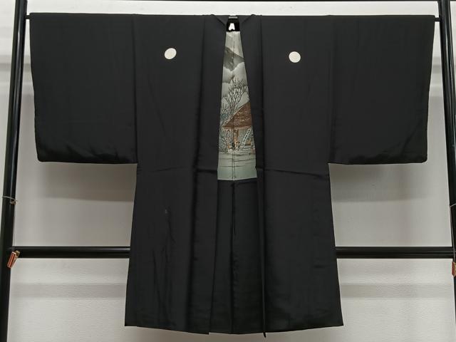 平和屋着物＃男性　長羽織　黒紋付　正絹　逸品　CABH3255ua