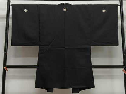 平和屋着物＃男性　長羽織　単衣　黒紋付　正絹　逸品　CABH3257ua