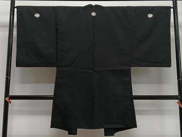 平和屋着物＃男性　長羽織　単衣　黒紋付　正絹　逸品　CABH3257ua