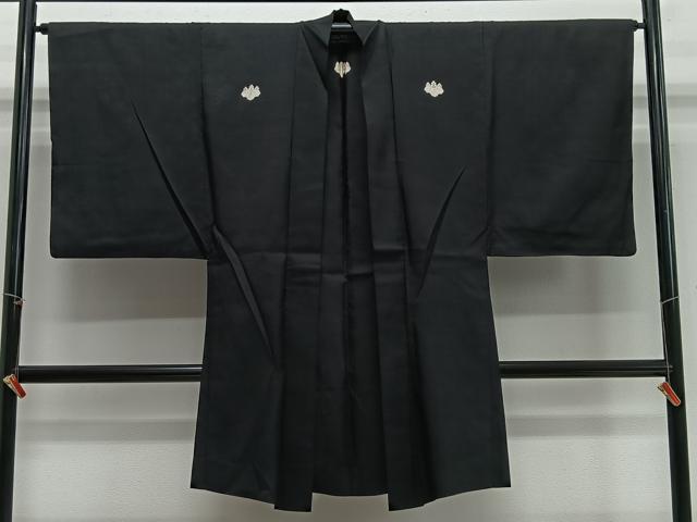平和屋着物＃男性　長羽織　単衣　黒紋付　正絹　逸品　CABH3257ua