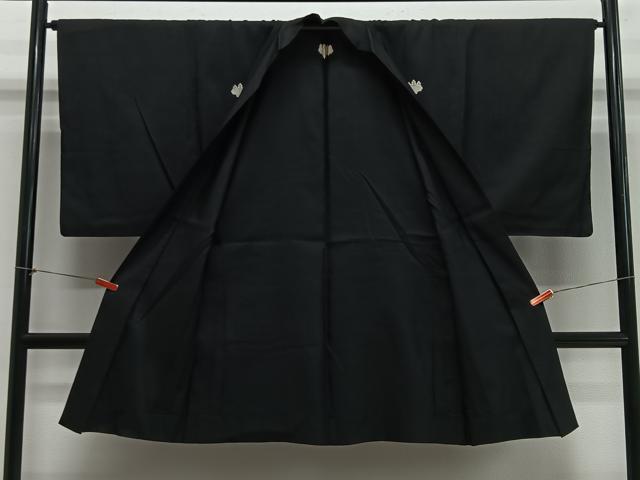 平和屋着物＃男性　長羽織　単衣　黒紋付　正絹　逸品　CABH3257ua