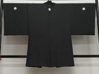 平和屋着物＃男性　長羽織　黒紋付　正絹　逸品　CABH3258ua