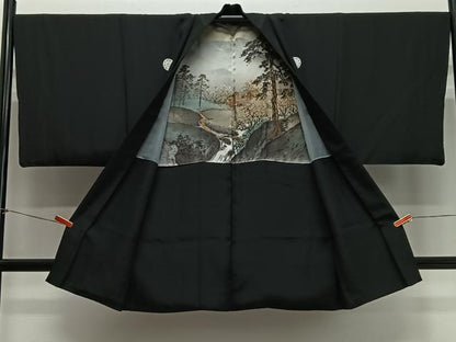 平和屋着物＃男性　長羽織　黒紋付　正絹　逸品　CABH3258ua