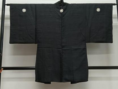 平和屋着物＃男性　長羽織　黒紋付　正絹　逸品　CABH3260ua