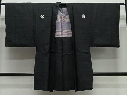 平和屋着物＃男性　長羽織　黒紋付　正絹　逸品　CABH3260ua