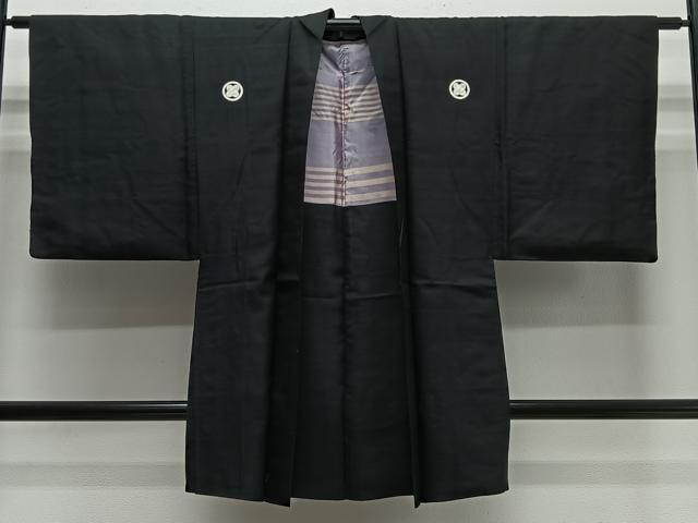 平和屋着物＃男性　長羽織　黒紋付　正絹　逸品　CABH3260ua