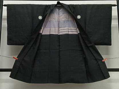 平和屋着物＃男性　長羽織　黒紋付　正絹　逸品　CABH3260ua