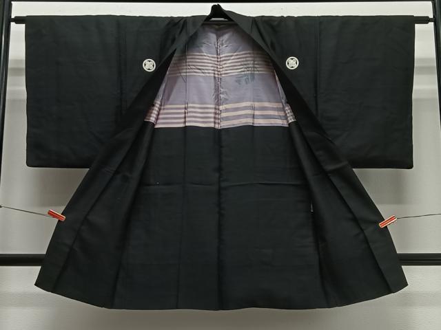 平和屋着物＃男性　長羽織　黒紋付　正絹　逸品　CABH3260ua