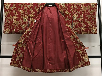平和屋着物＃道行コート　更紗花文　ロング丈　洗える着物　CABH3261ua