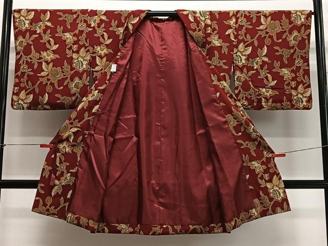 平和屋着物＃道行コート　更紗花文　ロング丈　洗える着物　CABH3261ua