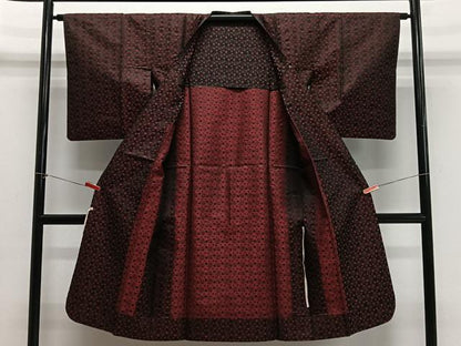平和屋着物＃道行コート　雨コート　丸文　黒地　ロング丈　正絹　逸品　CABH3262ua