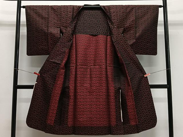 平和屋着物＃道行コート　雨コート　丸文　黒地　ロング丈　正絹　逸品　CABH3262ua