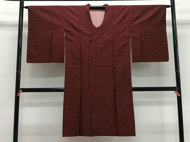 平和屋着物＃道行コート　雨コート　抽象文様　黒地　ロング丈　正絹　逸品　CABH3263ua