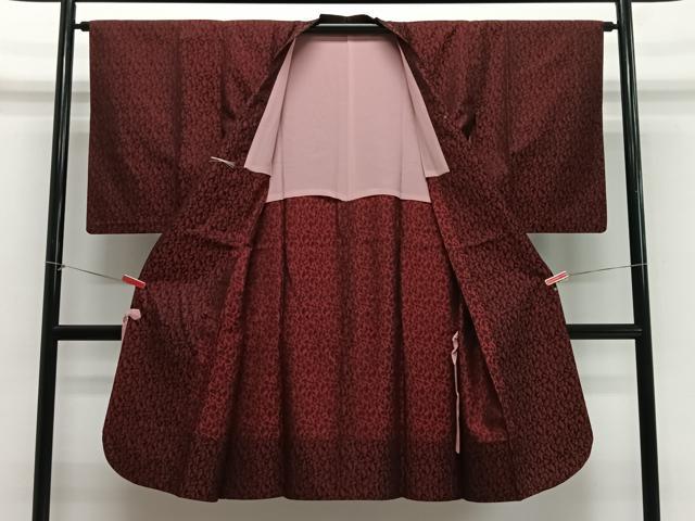 平和屋着物＃道行コート　雨コート　抽象文様　黒地　ロング丈　正絹　逸品　CABH3263ua
