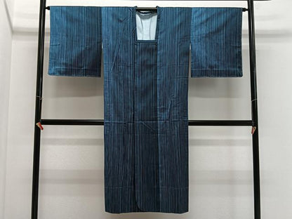 平和屋着物＃道行コート　雨コート　縞　ロング丈　正絹　逸品　未使用　CABH3265ua