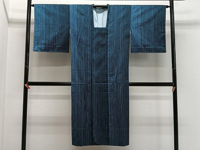 平和屋着物＃道行コート　雨コート　縞　ロング丈　正絹　逸品　未使用　CABH3265ua