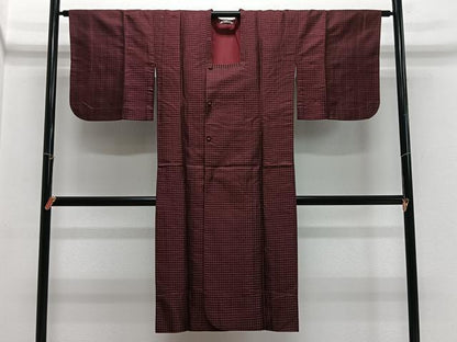平和屋着物＃道行コート　雨コート　格子　ロング丈　松屋扱い　正絹　逸品　CABH3269ua