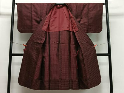 平和屋着物＃道行コート　雨コート　格子　ロング丈　松屋扱い　正絹　逸品　CABH3269ua