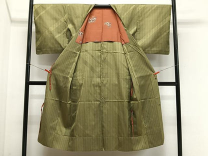 平和屋着物＃道行コート　雨コート　縞　ロング丈　正絹　逸品　CABH3270ua