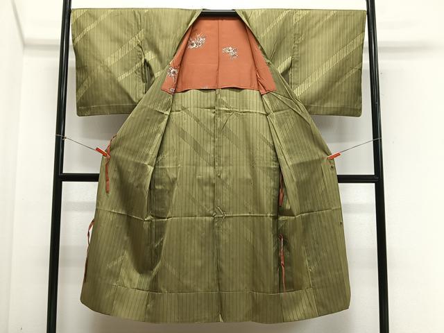 平和屋着物＃道行コート　雨コート　縞　ロング丈　正絹　逸品　CABH3270ua