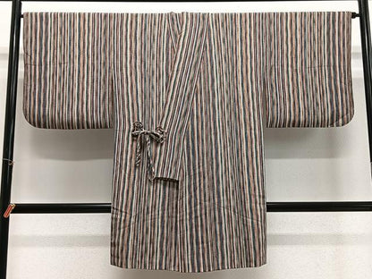 平和屋着物＃道中着　縞　鬼しぼ縮緬　ロング丈　正絹　逸品　CABH3271ua