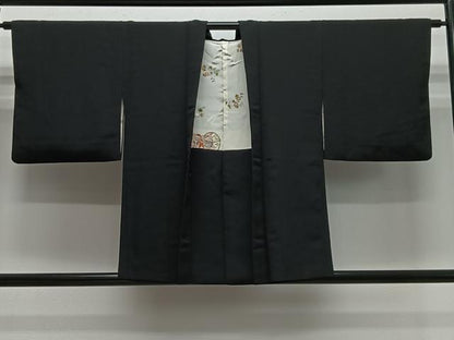 平和屋着物＃中国三大刺繍　相良刺繍　総刺繍　羽織　草花文　黒地　正絹　逸品　CABH3275ua
