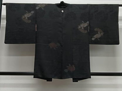 平和屋着物∞羽織　寿光織　花鳥文　黒地　金銀糸　正絹　逸品　CABH326ua