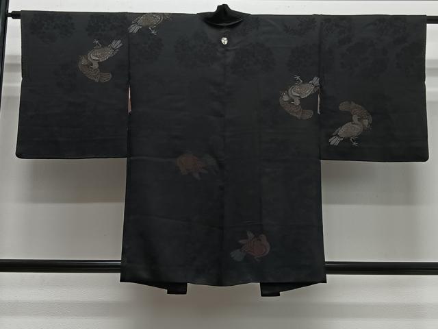 平和屋着物∞羽織　寿光織　花鳥文　黒地　金銀糸　正絹　逸品　CABH326ua