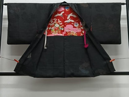 平和屋着物∞羽織　寿光織　花鳥文　黒地　金銀糸　正絹　逸品　CABH326ua