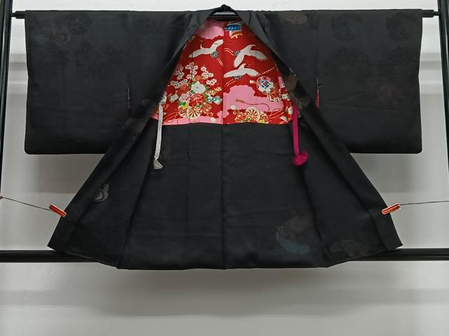 平和屋着物∞羽織　寿光織　花鳥文　黒地　金銀糸　正絹　逸品　CABH326ua