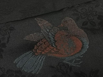 平和屋着物∞羽織　寿光織　花鳥文　黒地　金銀糸　正絹　逸品　CABH326ua