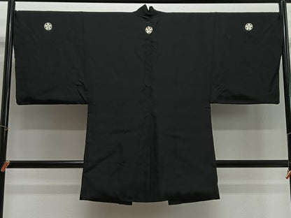 平和屋着物∞男性　長羽織　黒紋付　正絹　逸品　CABH3281ua