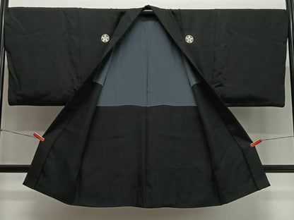 平和屋着物∞男性　長羽織　黒紋付　正絹　逸品　CABH3281ua