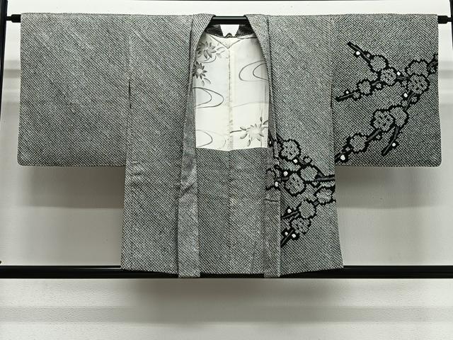 平和屋着物∞羽織　総絞り　枝梅文　黒地　正絹　逸品　CABH3286ua