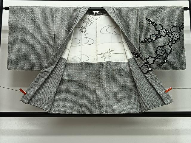 平和屋着物∞羽織　総絞り　枝梅文　黒地　正絹　逸品　CABH3286ua