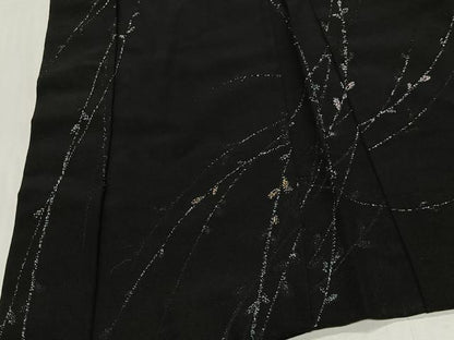 平和屋着物∞羽織　寿光織　枝葉文　黒地　金銀糸　正絹　逸品　CABH3289ua