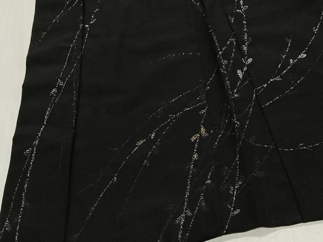 平和屋着物∞羽織　寿光織　枝葉文　黒地　金銀糸　正絹　逸品　CABH3289ua
