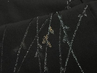 平和屋着物∞羽織　寿光織　枝葉文　黒地　金銀糸　正絹　逸品　CABH3289ua