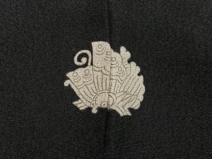 平和屋着物∞羽織　寿光織　枝葉文　黒地　金銀糸　正絹　逸品　CABH3289ua