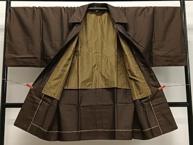 平和屋着物∞男性　角袖　紬地　憲法茶色　巾着付き　正絹　逸品　未使用　CABH3296ua