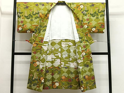 平和屋着物∞道中着　花蝶文　ロング丈　正絹　逸品　CABH3297ua
