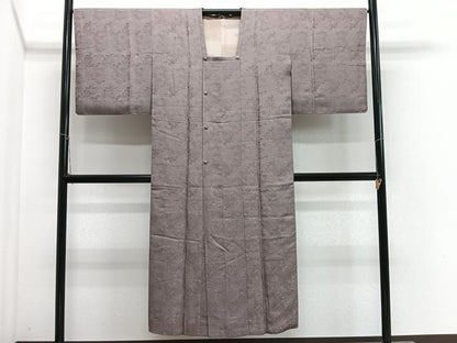 平和屋着物∞道行コート　作家物　草花地紋　鳩羽鼠色　ロング丈　正絹　逸品　CABH3298ua