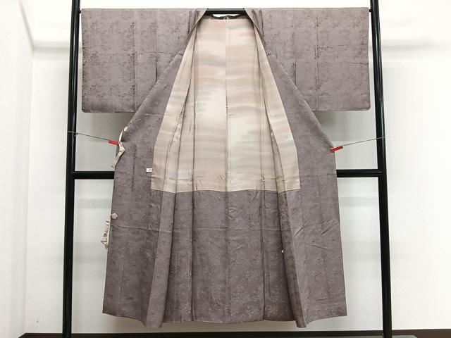平和屋着物∞道行コート　作家物　草花地紋　鳩羽鼠色　ロング丈　正絹　逸品　CABH3298ua